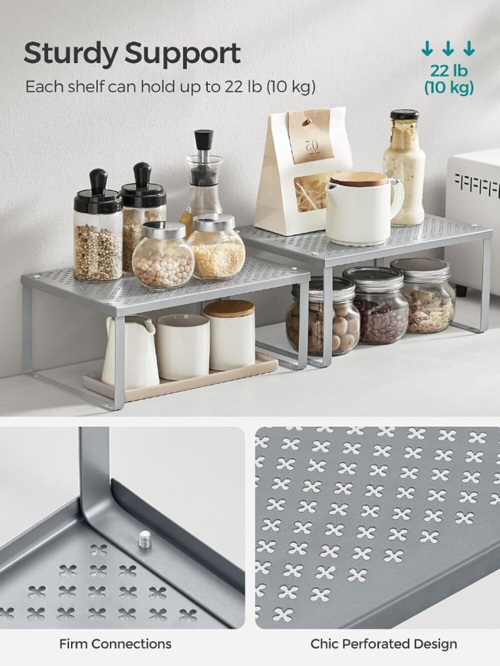 Set of 2 Metal Spice Racks, Stackable Expandable Shelf Risers - Picture 5 of 7